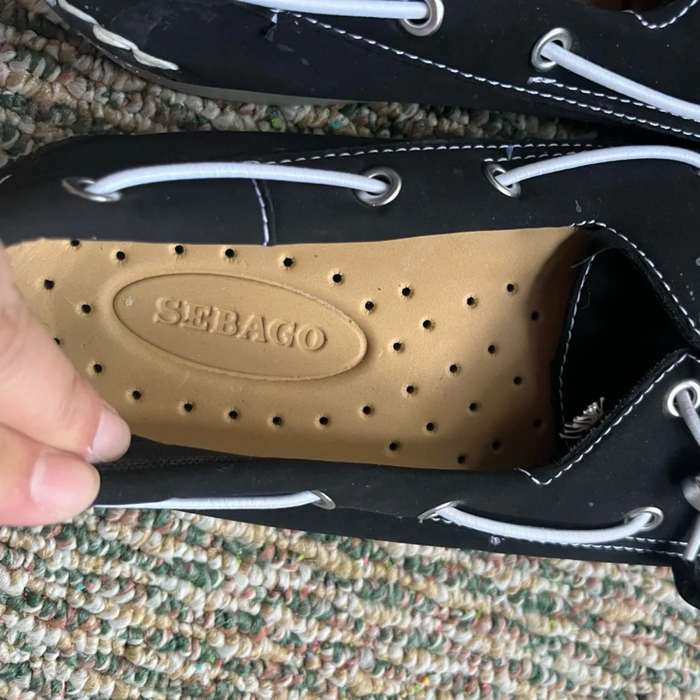 Sebago Black Boat Shoes with White Laces and Contrast Stitching